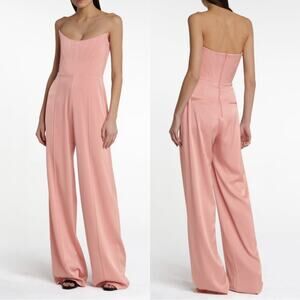 Alex Perry Slaine Satin Crepe Strapless Wide Leg Jumpsuit in Pink